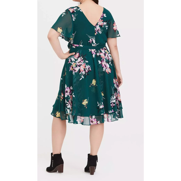 *Flawed Torrid Midi Chiffon Wrap Dress Green Floral Missing Belt Plus Size 1 1X - Picture 14 of 15